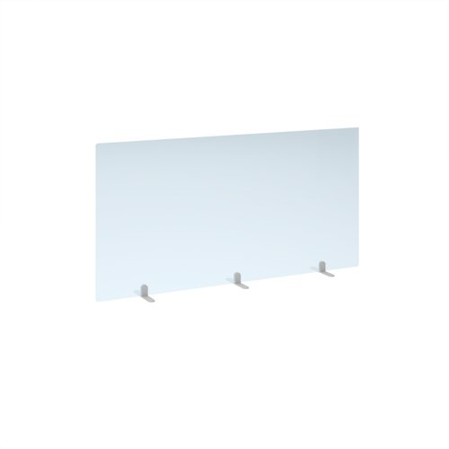 Free standing acrylic 700mm high screen with white metal feet 1400mm wide