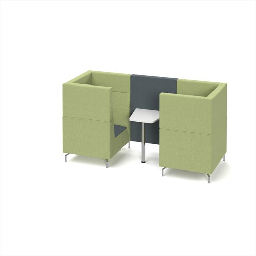 Alban Pod 2人会议摊位与白色桌子 -  Elapse灰色座椅和耐力绿色沙发身体