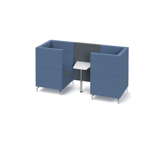 Alban Pod 2 person meeting booth with white table - elapse grey seat and back with range blue sofa body