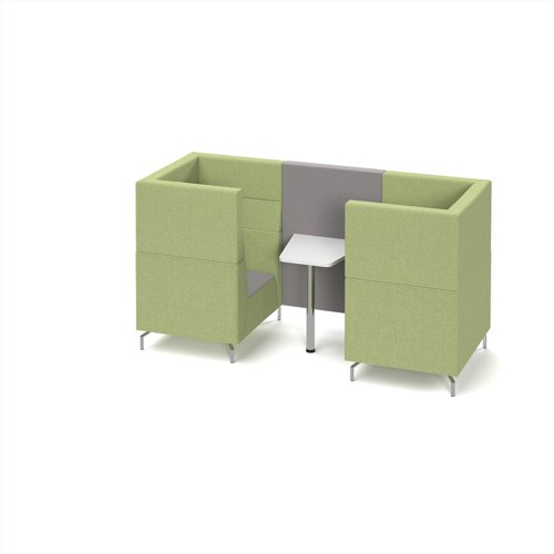 Alban Pod 2 person meeting booth with white table - forecast grey seat and back with endurance green sofa body