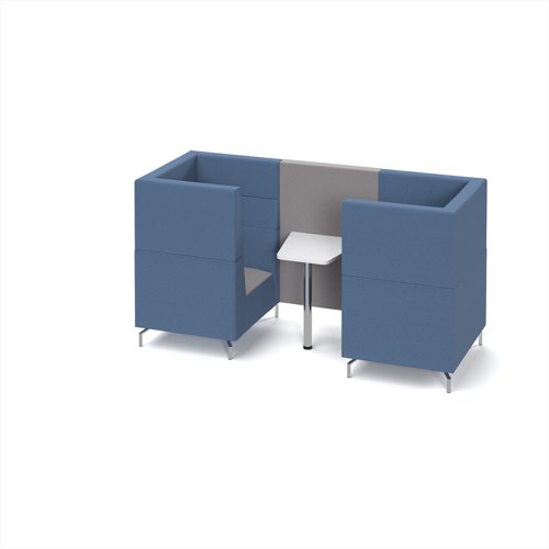 Alban Pod 2 person meeting booth with white table - forecast grey seat and back with range blue sofa body