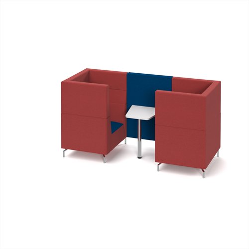 Alban Pod 2人会议摊位与白色桌子 - 成熟蓝色座椅和背部，宽度红色沙发身体