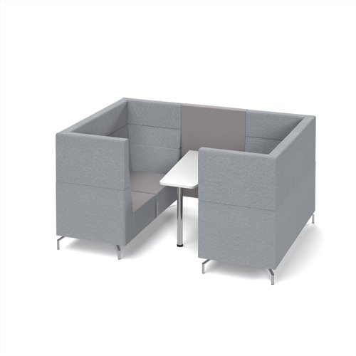 Alban Pod 4 person meeting booth with white table - forecast grey seat and back with late grey sofa body