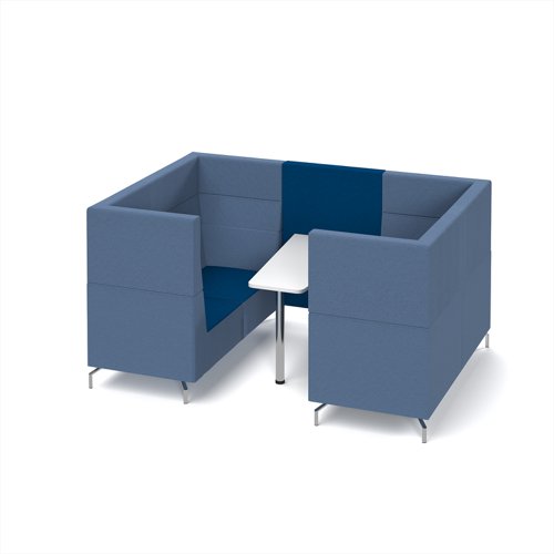 Alban Pod 4 person meeting booth with white table - maturity blue seat and back with range blue sofa body