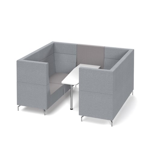 Alban Pod 6 person meeting booth with white table - forecast grey seat and back with late grey sofa body