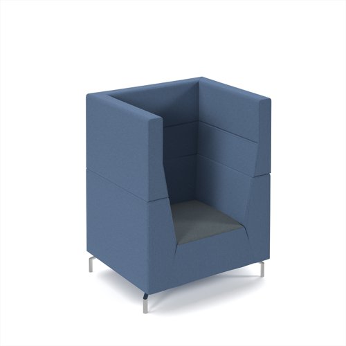 Alban high back single seater sofa with chrome legs - elapse grey seat with range blue back