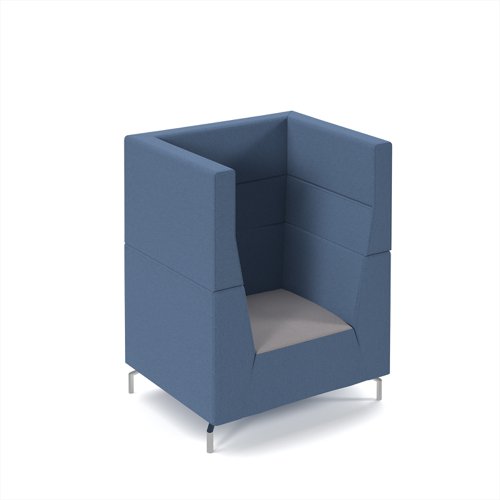 Alban high back single seater sofa with chrome legs - forecast grey seat with range blue back
