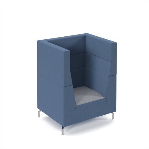 Alban high back single seater sofa with chrome legs - late grey seat with range blue back