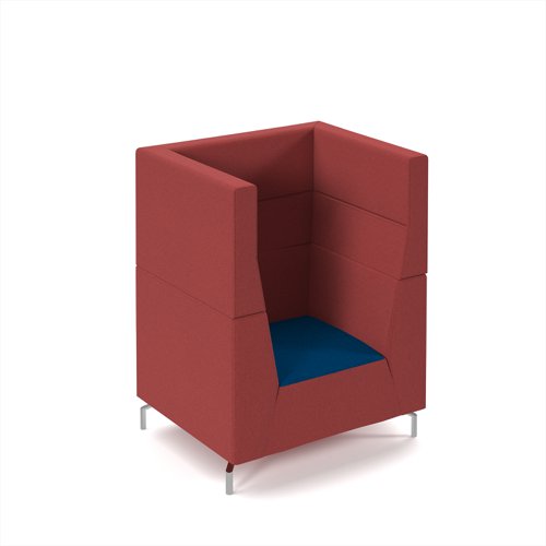 Alban high back single seater sofa with chrome legs - maturity blue seat with extent red back