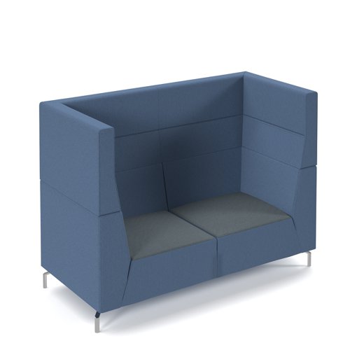 Alban high back double seater sofa with chrome legs - elapse grey seat with range blue back