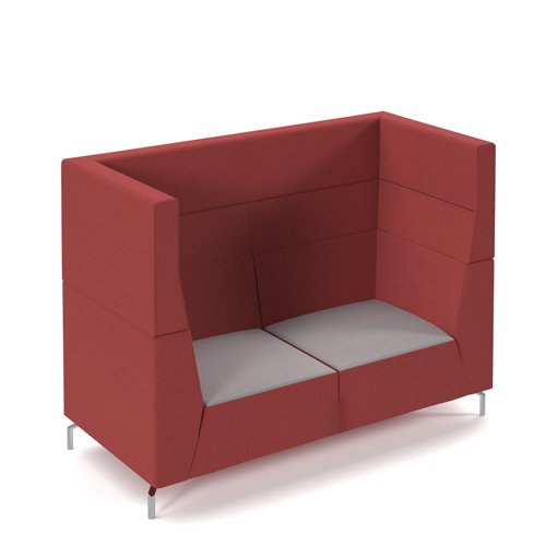 Alban high back double seater sofa with chrome legs - forecast grey seat with extent red back
