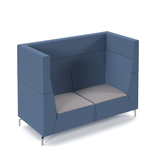 Alban high back double seater sofa with chrome legs - forecast grey seat with range blue back