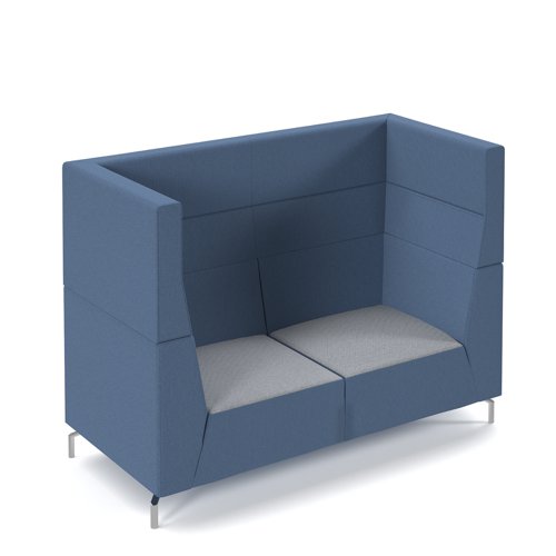 Alban high back double seater sofa with chrome legs - late grey seat with range blue back