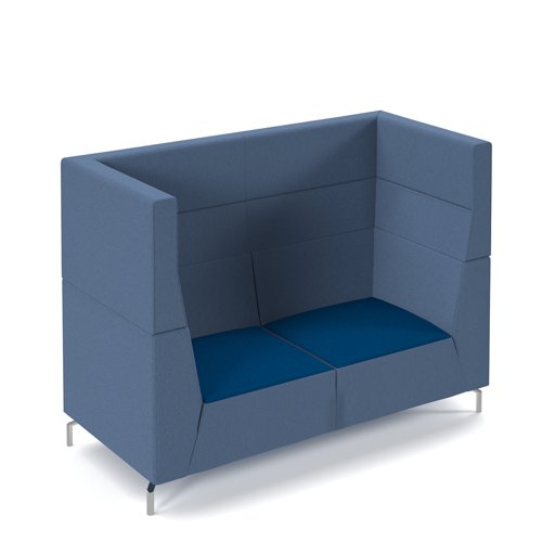 Alban high back double seater sofa with chrome legs - maturity blue seat with range blue back