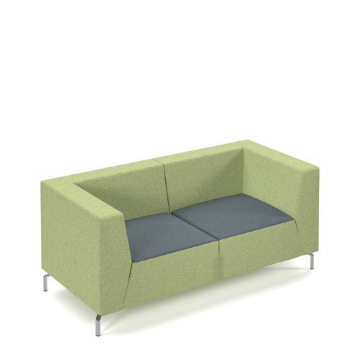 Alban low back double seater sofa with chrome legs - elapse grey seat with endurance green back