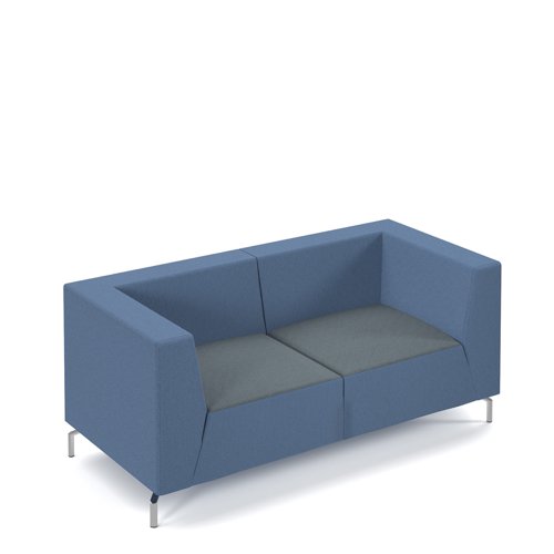 Alban low back double seater sofa with chrome legs - elapse grey seat with range blue back