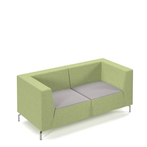Alban low back double seater sofa with chrome legs - forecast grey seat with endurance green back