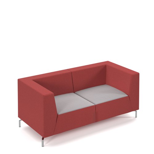 Alban low back double seater sofa with chrome legs - forecast grey seat with extent red back