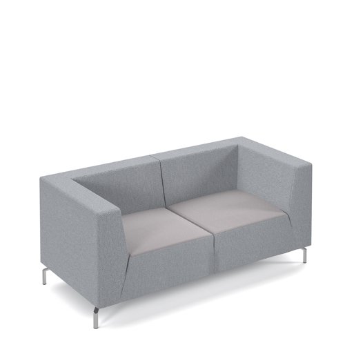 Alban low back double seater sofa with chrome legs - forecast grey seat with late grey back