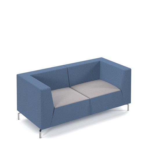 Alban low back double seater sofa with chrome legs - forecast grey seat with range blue back