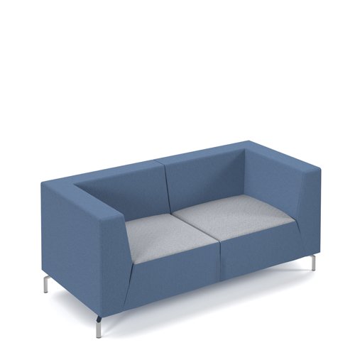 Alban low back double seater sofa with chrome legs - late grey seat with range blue back
