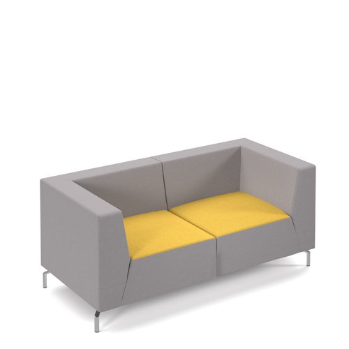 Alban low back double seater sofa with chrome legs - lifetime yellow seat with forecast grey back