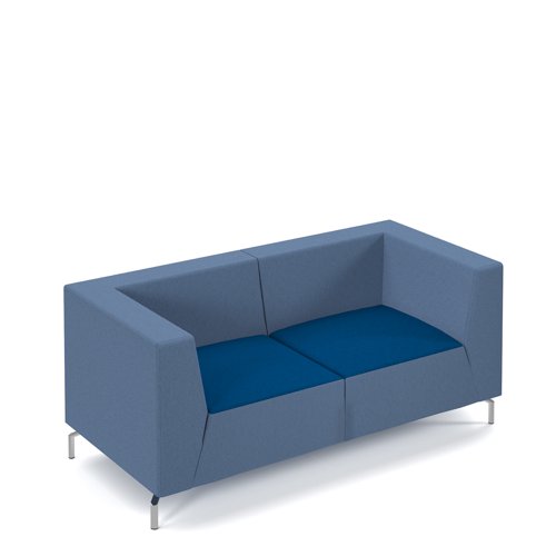 Alban low back double seater sofa with chrome legs - maturity blue seat with range blue back