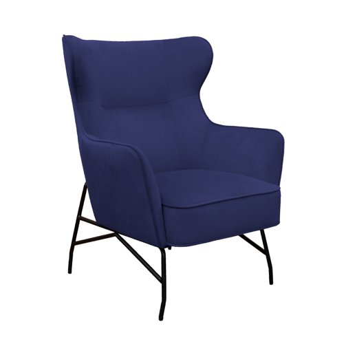 Alpha high back lounge chair with black metal frame - dark blue
