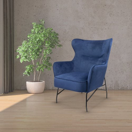 ALP01-DB Alpha high back lounge chair with black metal frame - dark blue