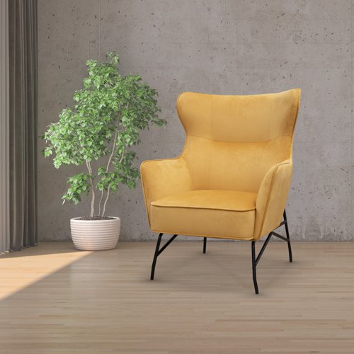 Alpha high back lounge chair with black metal frame - mustard