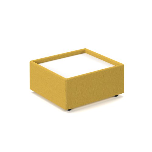 Alto modular reception seating wooden table - white top with lifetime yellow base