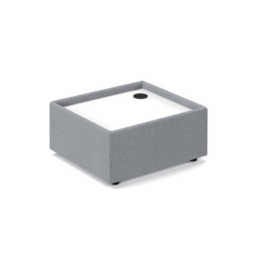 Alto modular reception seating wooden table with Ion power module - white top with late grey base