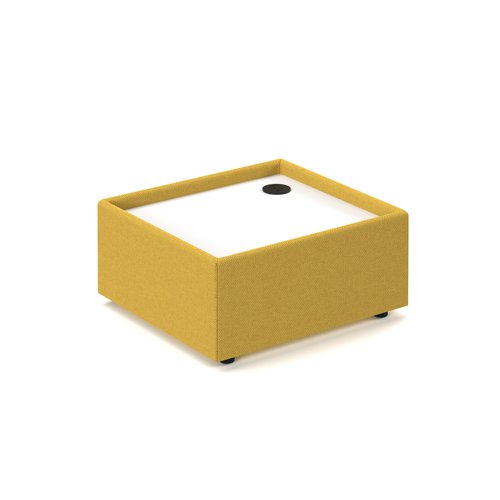 Alto modular reception seating wooden table with Ion power module - white top with lifetime yellow base