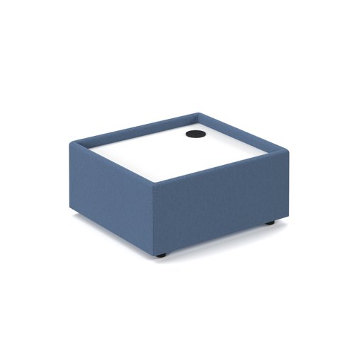 Alto modular reception seating wooden table with Ion power module - white top with range blue base