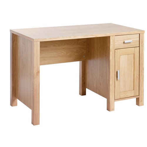 Amazonia home office workstation with integrated drawer and cupboard unit - oak