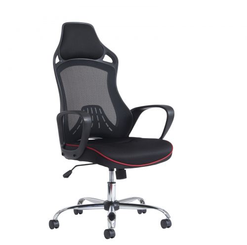 Andretti high mesh back chair - black with red trim
