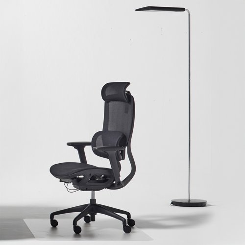 Anders LED floor lamp with swivelling head - Chrome & Black