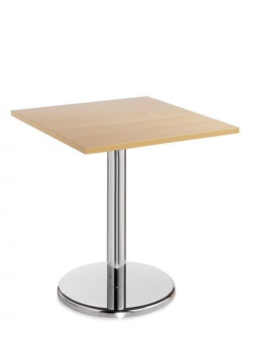Pisa square table with round chrome base 700mm - beech