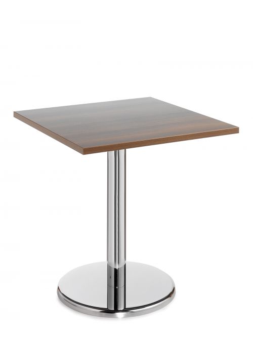 Pisa square table with round chrome base 700mm - walnut