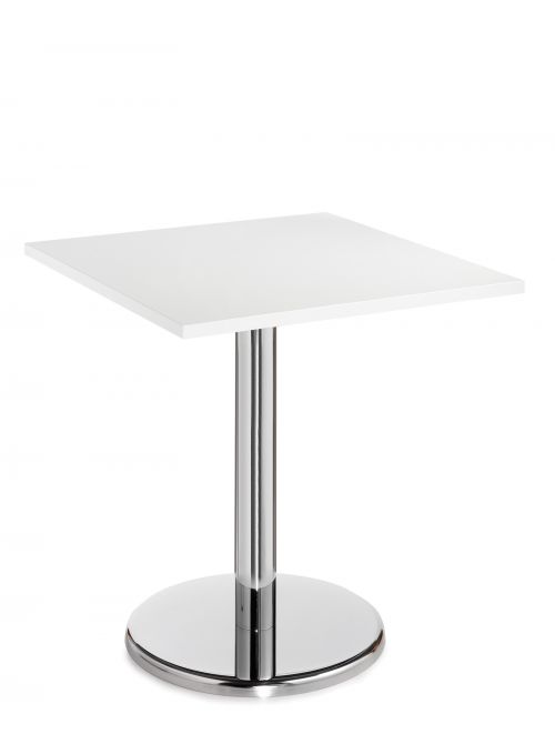 Pisa square table with round chrome base 700mm - white