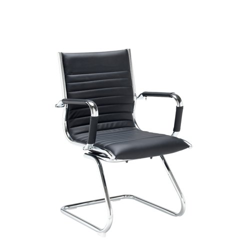 Bari executive visitors chair with chrome frame - black faux leather