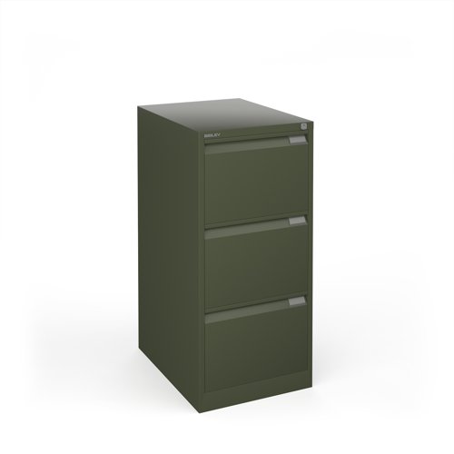 Bisley steel 3 drawer public sector contract filing cabinet 1016mm high - olive green