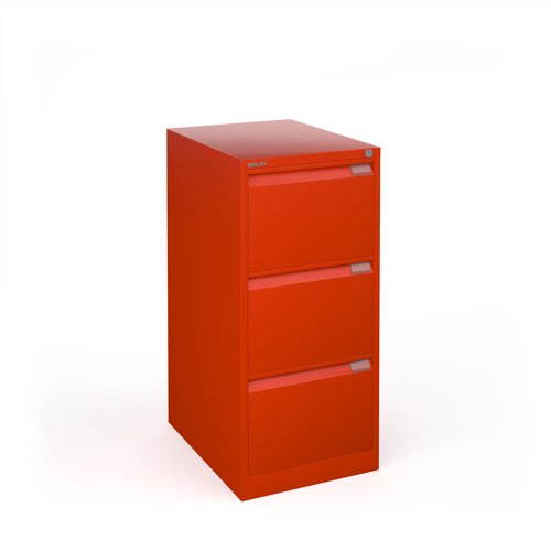 Bisley steel 3 drawer public sector contract filing cabinet 1016mm high - red