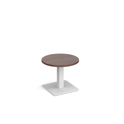 Brescia circular coffee table with flat square white base 600mm - walnut