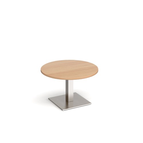 Brescia circular coffee table with flat square brushed steel base 800mm - beech