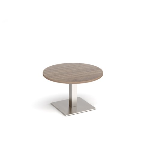 Brescia circular coffee table with flat square brushed steel base 800mm - Barcelona walnut