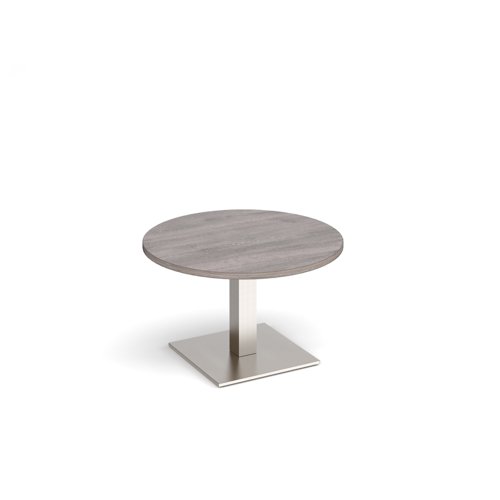 Brescia circular coffee table with flat square brushed steel base 800mm - grey oak