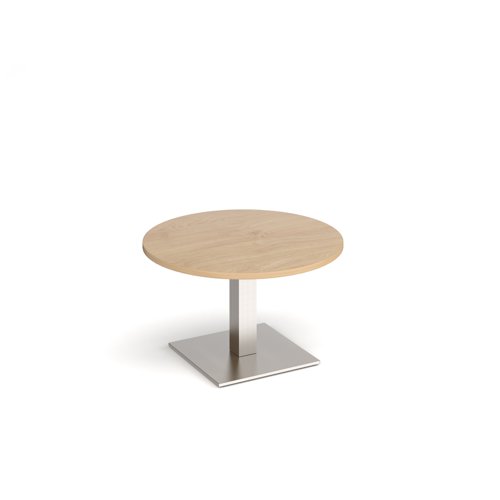 Brescia circular coffee table with flat square brushed steel base 800mm - kendal oak Reception Tables BCC800-BS-KO