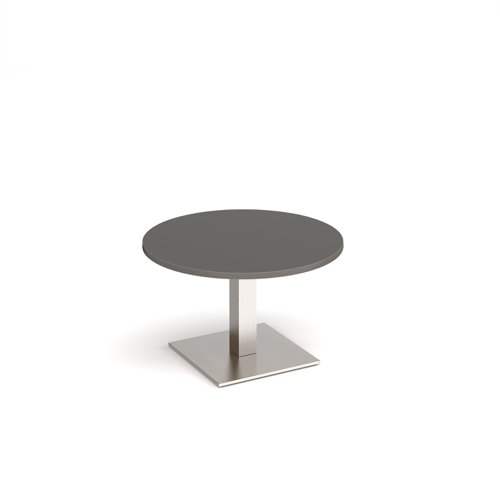 Brescia circular coffee table with flat square brushed steel base 800mm - Onyx Grey