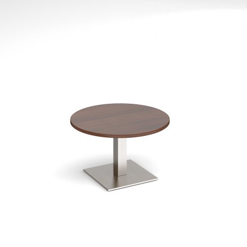 Brescia circular coffee table with flat square brushed steel base 800mm - walnut